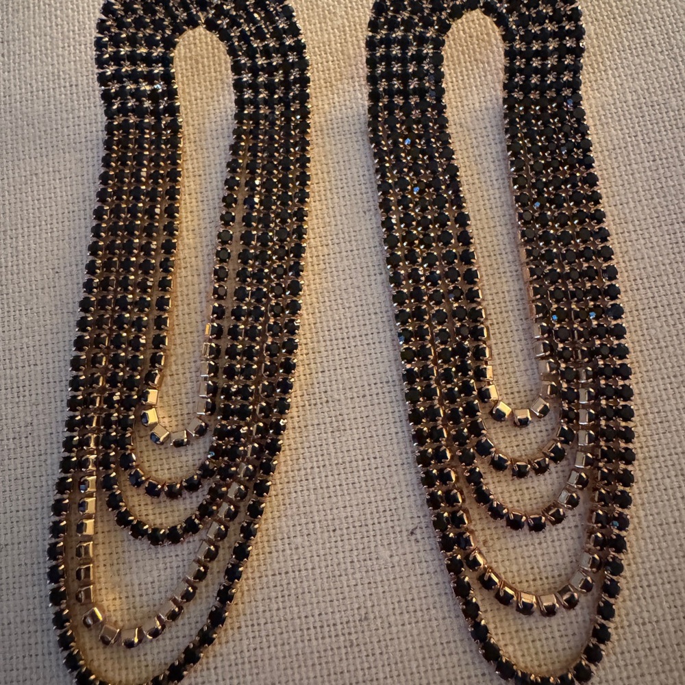 Anthropologie Black & Gold Oval Loops Drop Earrings, Glamorous